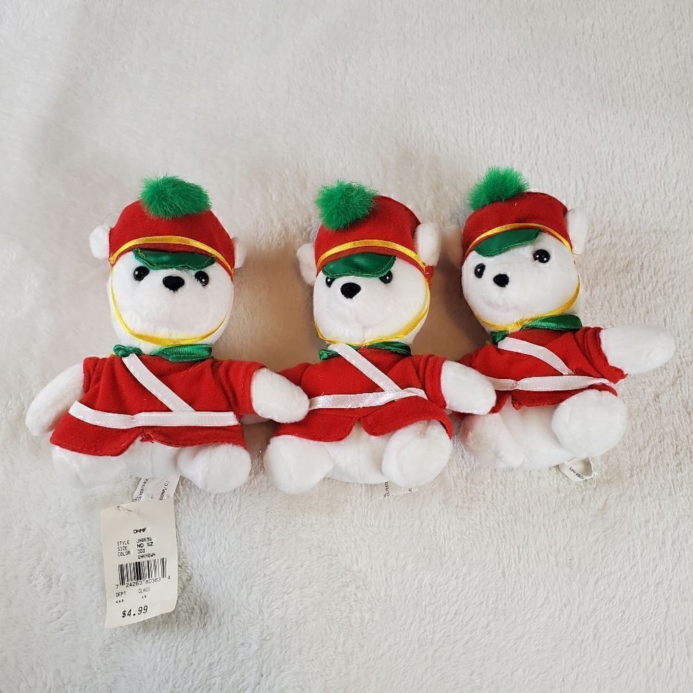 3 Christmas Toy Solider White Teddy Bear By JSTUFF